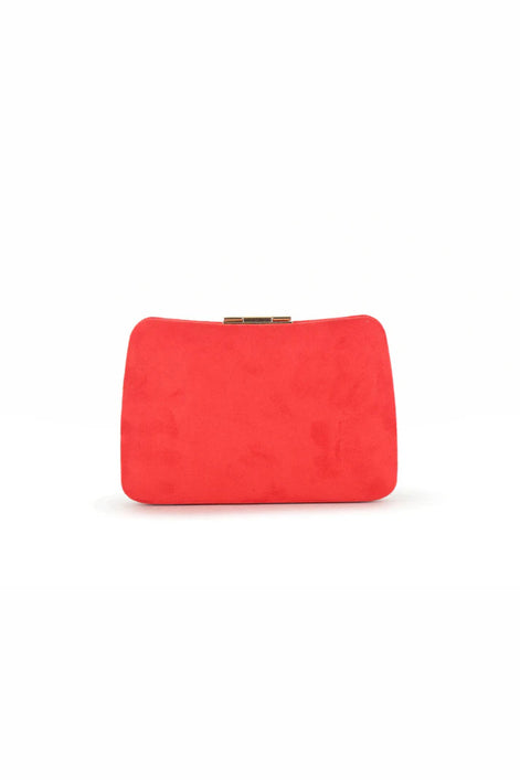 Red Suedette Clutch Bag with Detachable Chain