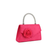 Fuchsia Suedette Flower Embellished Evening Bag