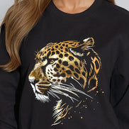 Black Leopard Gold Foil Print Sweatshirt