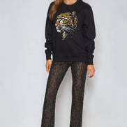 Black Leopard Gold Foil Print Sweatshirt