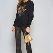 Black Leopard Gold Foil Print Sweatshirt