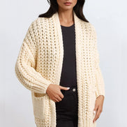 Cream Chunky Knit Cardigan with Pockets