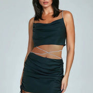 Green Cropped Strappy Diamante Top