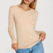 Beige V Neck Long Sleeve Top