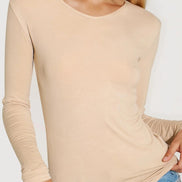 Beige V Neck Long Sleeve Top