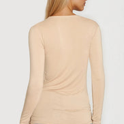 Beige V Neck Long Sleeve Top