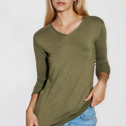 Khaki V Neck Long Sleeve Top