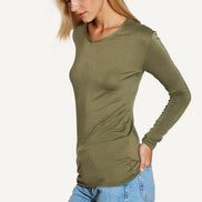 Khaki V Neck Long Sleeve Top