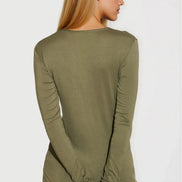 Khaki V Neck Long Sleeve Top