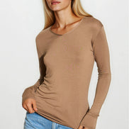 Mocha V Neck Long Sleeve Top