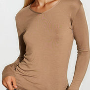Mocha V Neck Long Sleeve Top