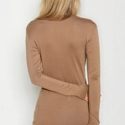 Mocha V Neck Long Sleeve Top