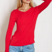 Red V Neck Long Sleeve Top