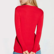 Red V Neck Long Sleeve Top