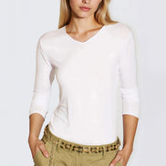 White V Neck Long Sleeve Top