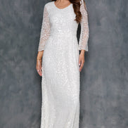 White Sequin Angel Sleeve Open Back Maxi Dress