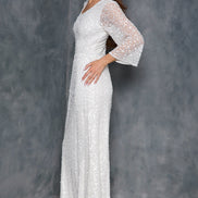 White Sequin Angel Sleeve Open Back Maxi Dress