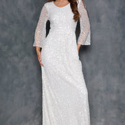 White Sequin Angel Sleeve Open Back Maxi Dress
