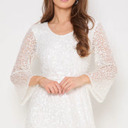 White Sequin Angel Sleeve Open Back Maxi Dress
