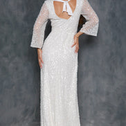 White Sequin Angel Sleeve Open Back Maxi Dress