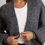 Charcoal Wool Blend Balloon Sleeve Knitted Cardigan