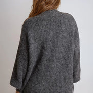 Charcoal Wool Blend Balloon Sleeve Knitted Cardigan