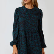 Teal Animal Print Smock Mini Dress