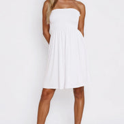 White Shirred Bandeau Mini Dress