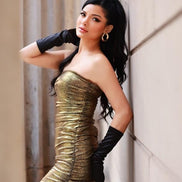 Gold Bandeau Ruched Midi Dress