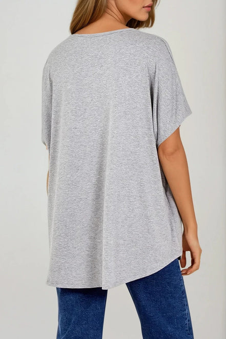 Light Grey Oversized V Neck T-Shirt