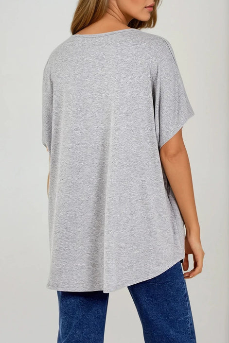 Light Grey Oversized V Neck T-Shirt