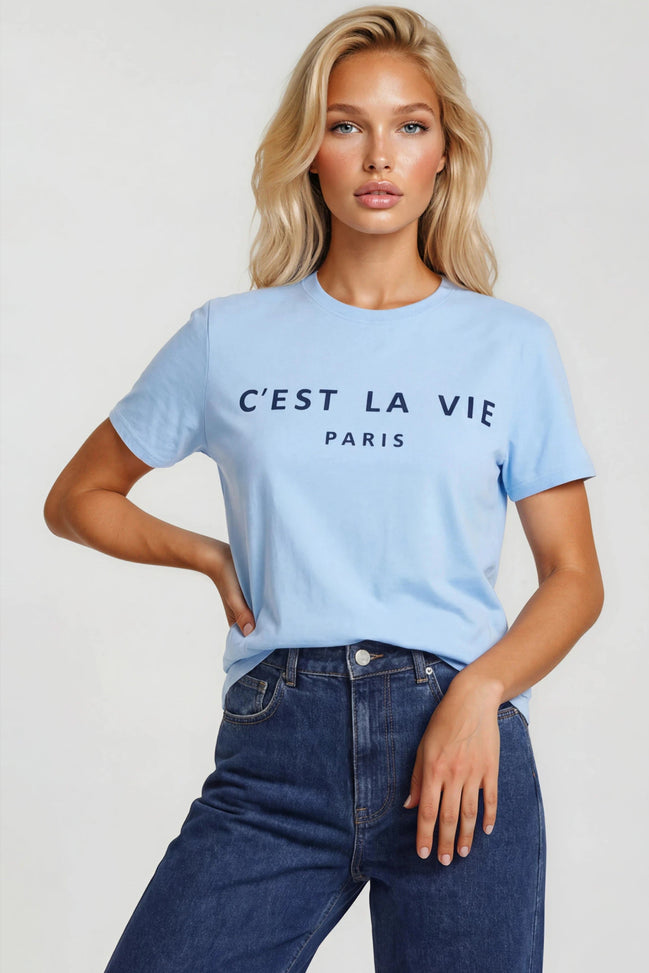 Light Blue C'est La Vie Short Sleeve Regular Fit T-Shirt