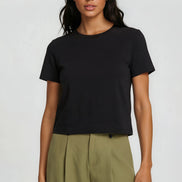 Black Cropped Cotton T-Shirt