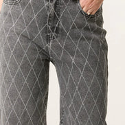 Black Wash Diamond Embellished Straight Leg Jeans