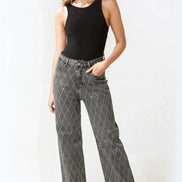 Black Wash Diamond Embellished Straight Leg Jeans