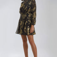 Black Gold Keyhole Foil Floral Detail Mini Dress