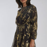 Black Gold Keyhole Foil Floral Detail Mini Dress