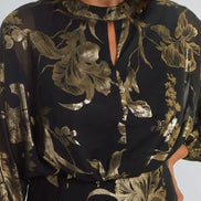Black Gold Keyhole Foil Floral Detail Mini Dress