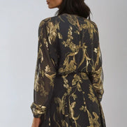 Black Gold Keyhole Foil Floral Detail Mini Dress