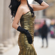 Gold Bandeau Ruched Midi Dress