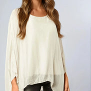 Beige Silk Batwing Sleeve Blouse
