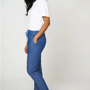Denim Blue Stretch Drawstring Trousers