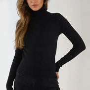 Black Ribbed Roll Neck Jumper