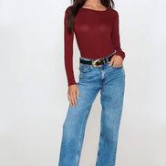 Burgundy Round Neck Long Sleeve Top