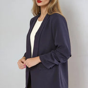 Navy Blazer with Ruched Sleeves