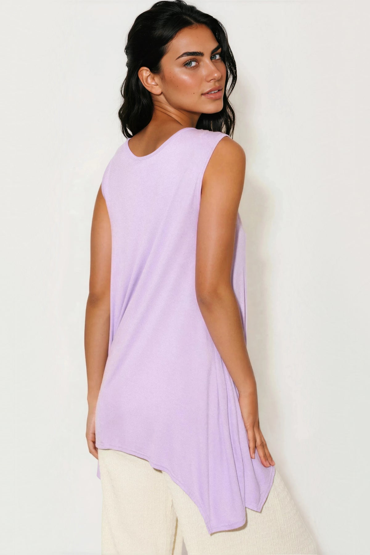 Lilac Sleeveless Top with Asymmetric Hem