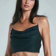 Green Cropped Strappy Diamante Top