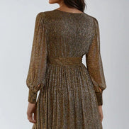 Gold Metallic V-Neck Mini Dress