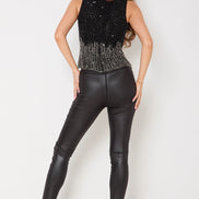 Black Wet Look Leggings with Front Zip