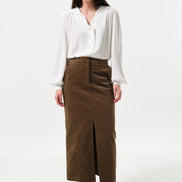 Balthazar Babycord Midi Pencil Skirt - Mole